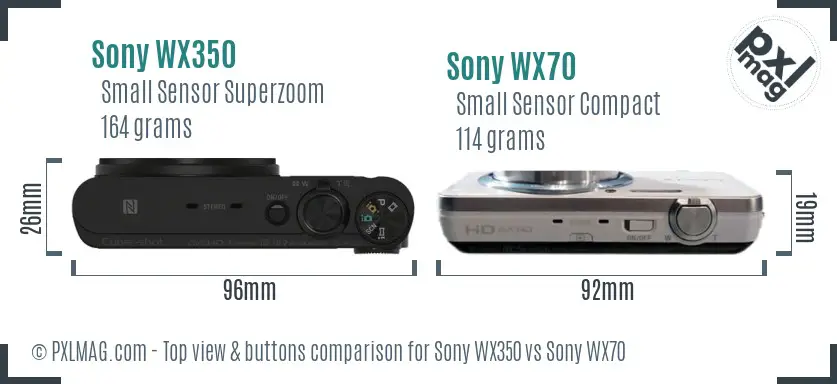 Sony WX350 vs Sony WX70 top view buttons comparison