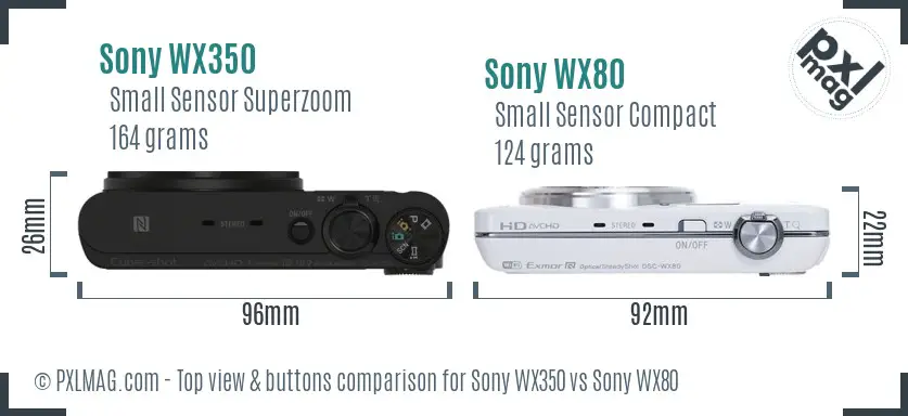 Sony WX350 vs Sony WX80 top view buttons comparison