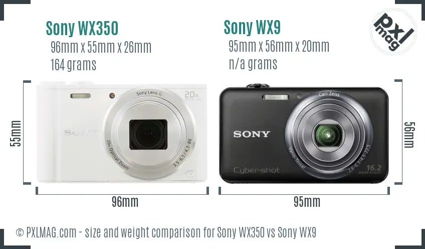 Sony WX350 vs Sony WX9 size comparison