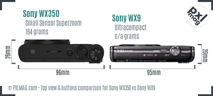 Sony WX350 vs Sony WX9 top view buttons comparison