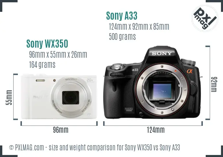 Sony WX350 vs Sony A33 size comparison