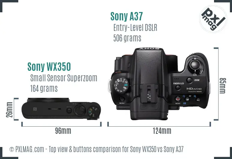 Sony WX350 vs Sony A37 top view buttons comparison