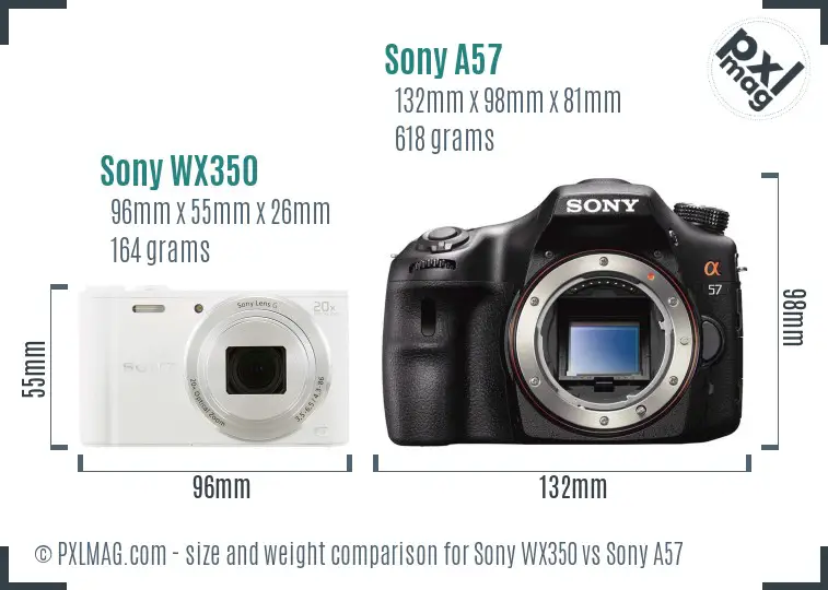 Sony WX350 vs Sony A57 size comparison