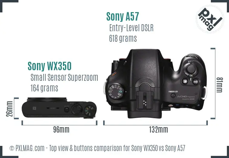 Sony WX350 vs Sony A57 top view buttons comparison