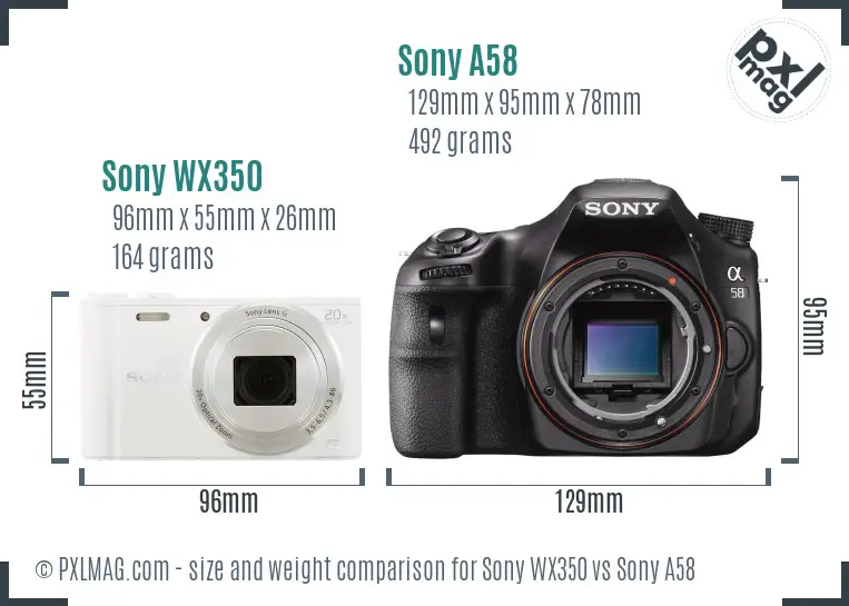 Sony WX350 vs Sony A58 size comparison
