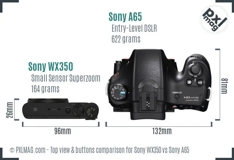 Sony WX350 vs Sony A65 top view buttons comparison
