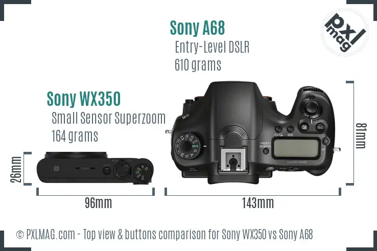 Sony WX350 vs Sony A68 top view buttons comparison