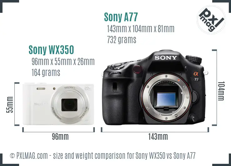 Sony WX350 vs Sony A77 size comparison