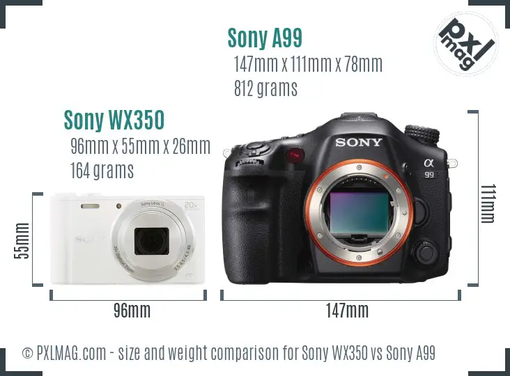 Sony WX350 vs Sony A99 size comparison