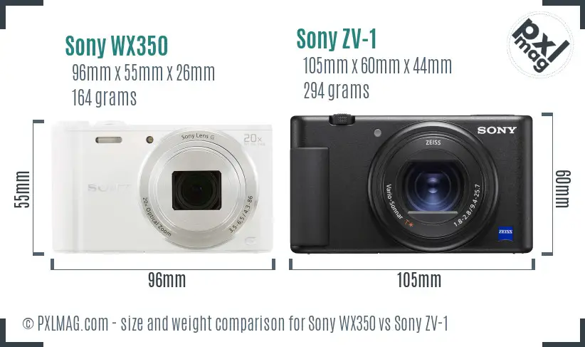 Sony WX350 vs Sony ZV-1 size comparison