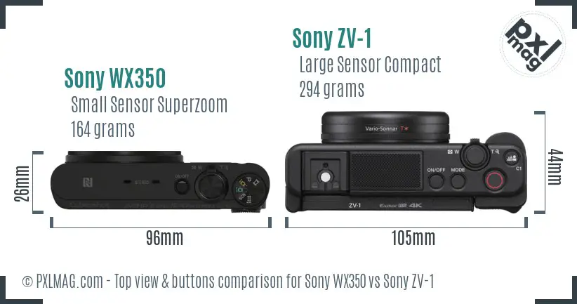 Sony WX350 vs Sony ZV-1 top view buttons comparison