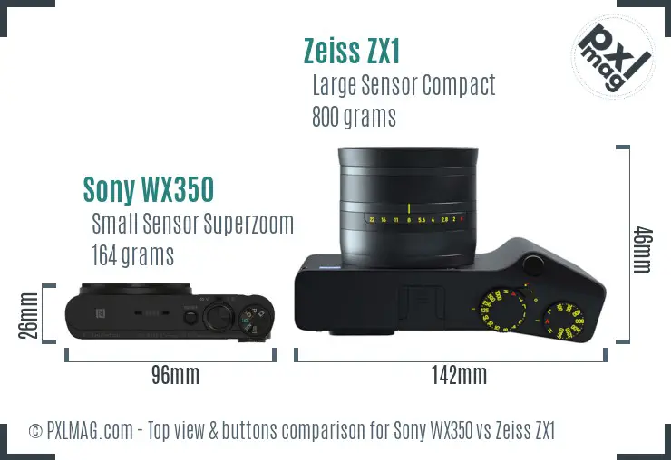 Sony WX350 vs Zeiss ZX1 top view buttons comparison