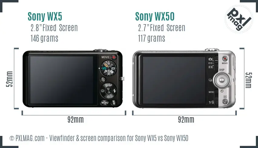 Sony WX5 vs Sony WX50 Screen and Viewfinder comparison