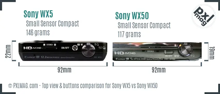 Sony WX5 vs Sony WX50 top view buttons comparison