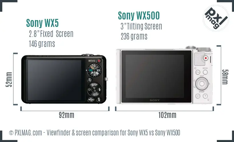 Sony WX5 vs Sony WX500 Screen and Viewfinder comparison