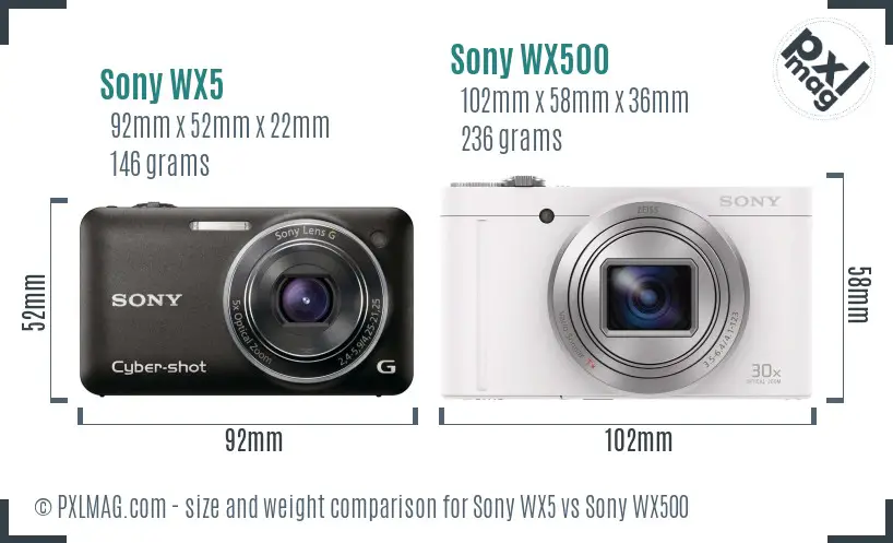 Sony WX5 vs Sony WX500 size comparison
