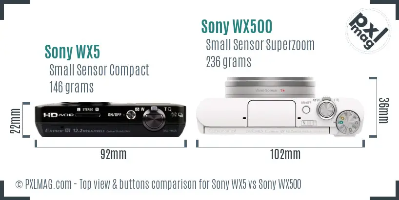 Sony WX5 vs Sony WX500 top view buttons comparison