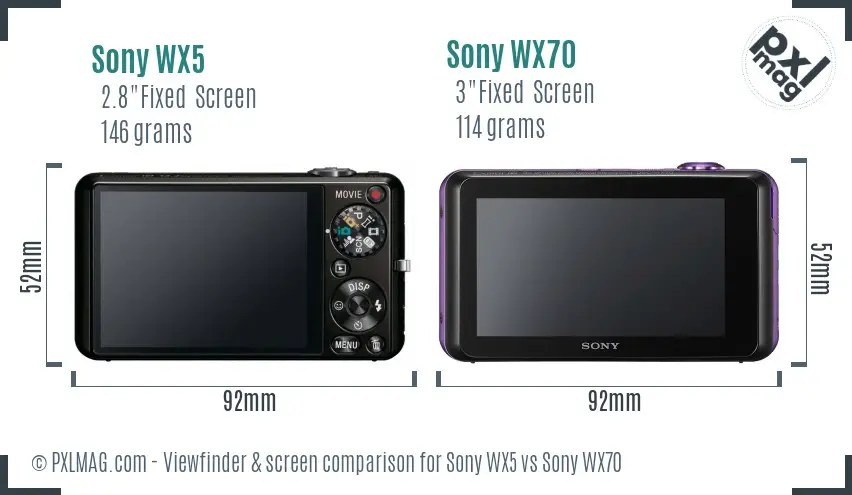Sony WX5 vs Sony WX70 Screen and Viewfinder comparison