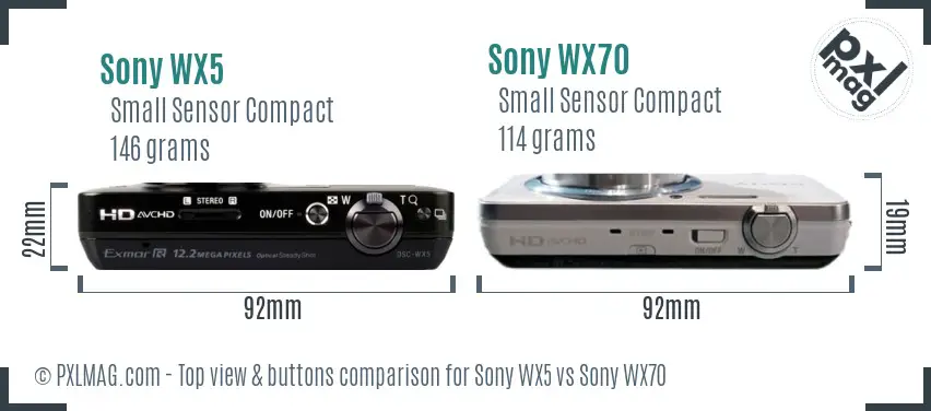 Sony WX5 vs Sony WX70 top view buttons comparison
