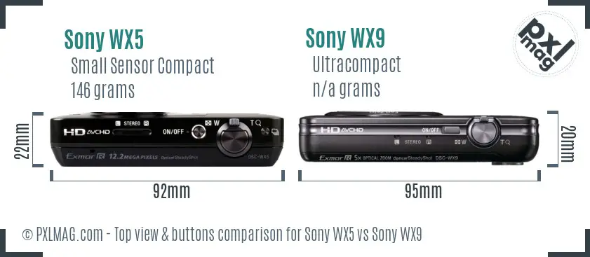 Sony WX5 vs Sony WX9 top view buttons comparison