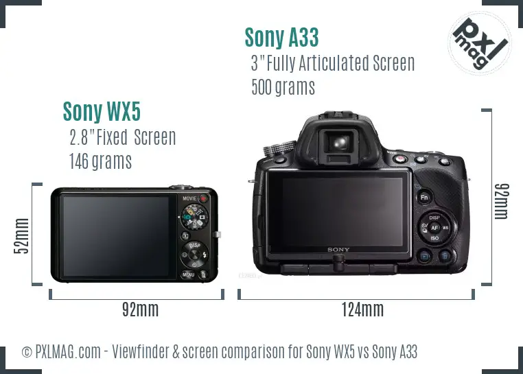 Sony WX5 vs Sony A33 Screen and Viewfinder comparison