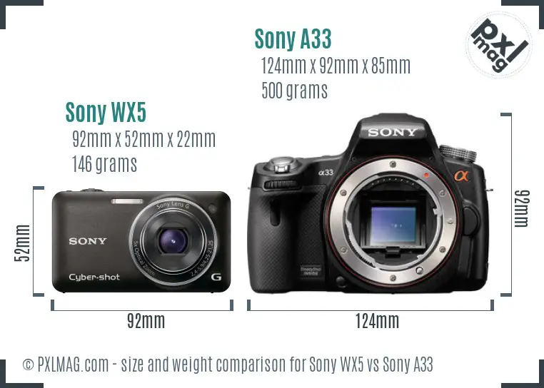 Sony WX5 vs Sony A33 size comparison