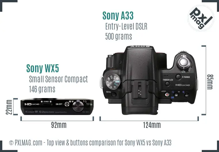 Sony WX5 vs Sony A33 top view buttons comparison