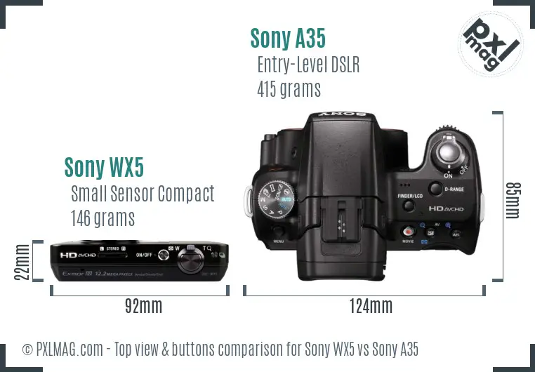 Sony WX5 vs Sony A35 top view buttons comparison