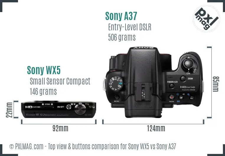 Sony WX5 vs Sony A37 top view buttons comparison