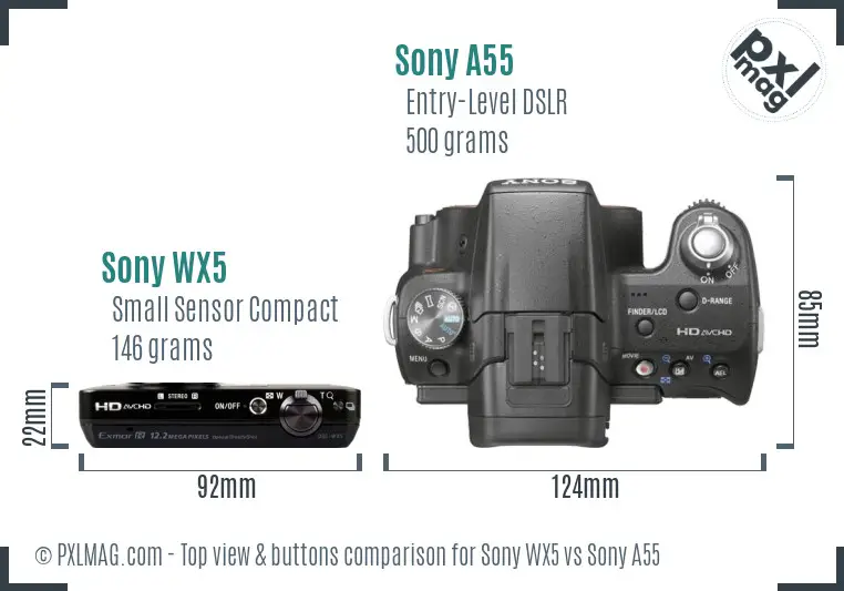 Sony WX5 vs Sony A55 top view buttons comparison