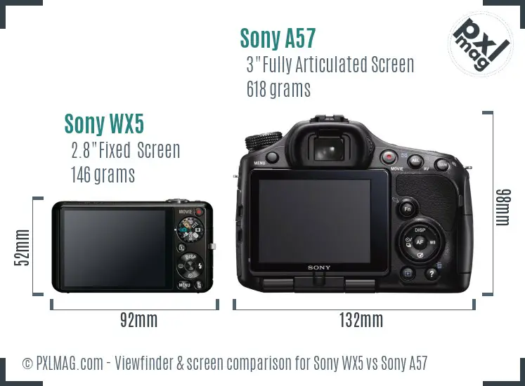Sony WX5 vs Sony A57 Screen and Viewfinder comparison