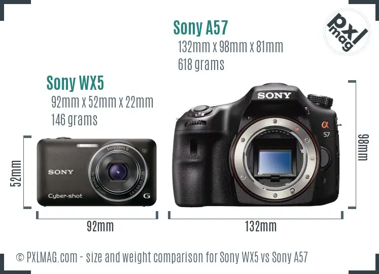 Sony WX5 vs Sony A57 size comparison