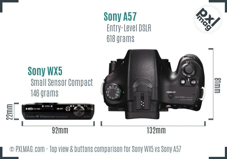 Sony WX5 vs Sony A57 top view buttons comparison
