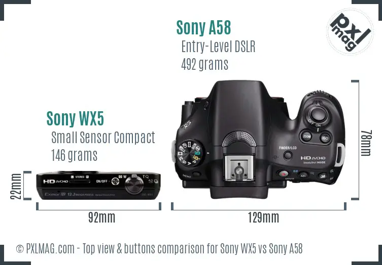 Sony WX5 vs Sony A58 top view buttons comparison