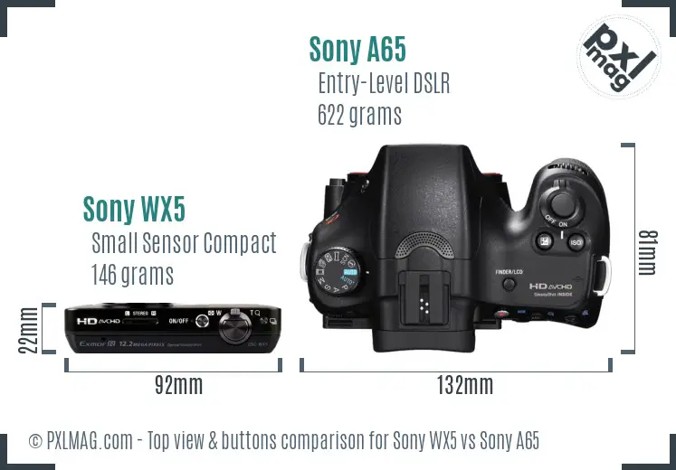 Sony WX5 vs Sony A65 top view buttons comparison