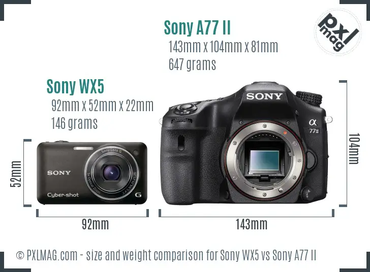 Sony WX5 vs Sony A77 II size comparison