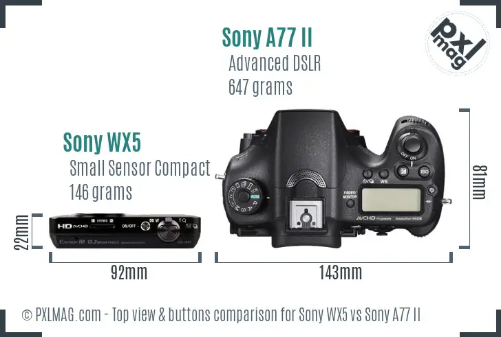 Sony WX5 vs Sony A77 II top view buttons comparison