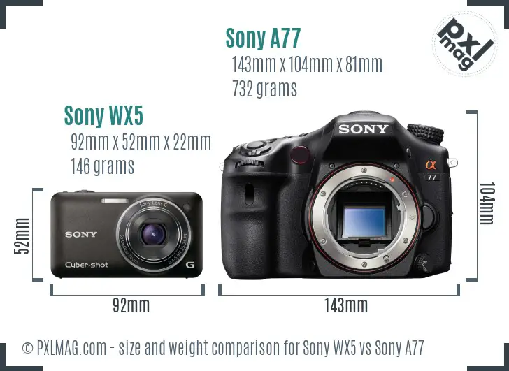 Sony WX5 vs Sony A77 size comparison