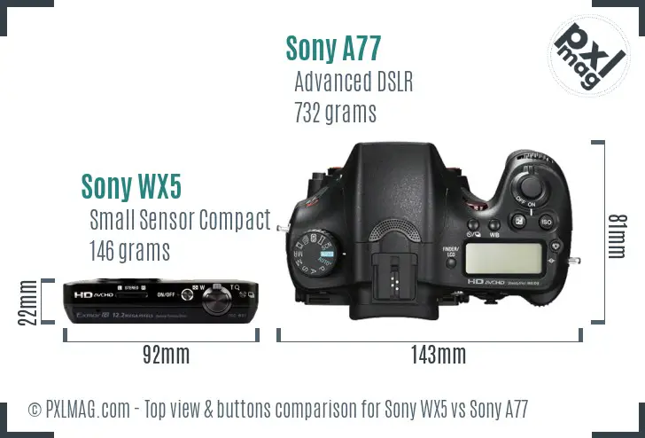 Sony WX5 vs Sony A77 top view buttons comparison