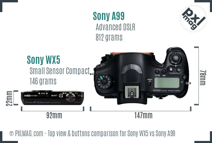Sony WX5 vs Sony A99 top view buttons comparison