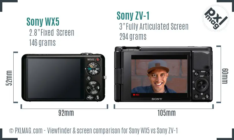 Sony WX5 vs Sony ZV-1 Screen and Viewfinder comparison