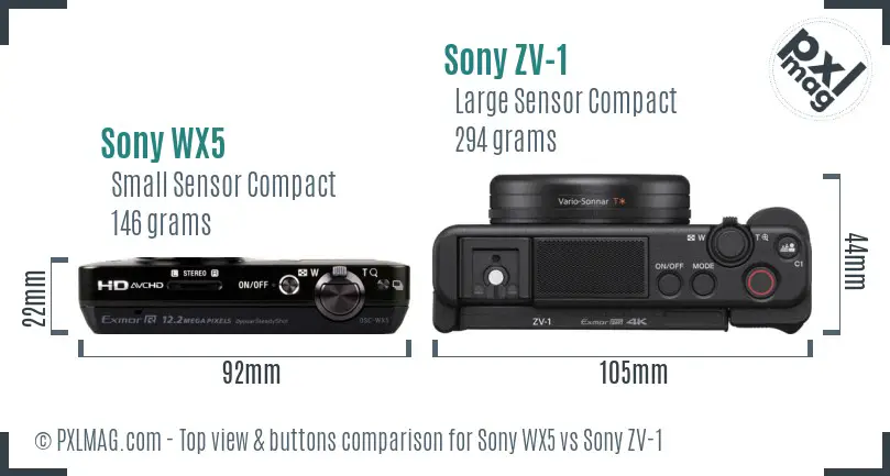 Sony WX5 vs Sony ZV-1 top view buttons comparison