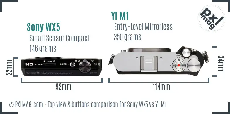 Sony WX5 vs YI M1 top view buttons comparison