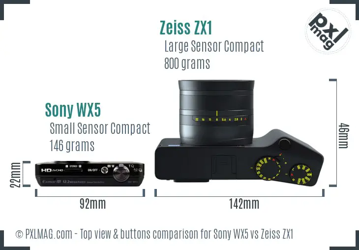 Sony WX5 vs Zeiss ZX1 top view buttons comparison