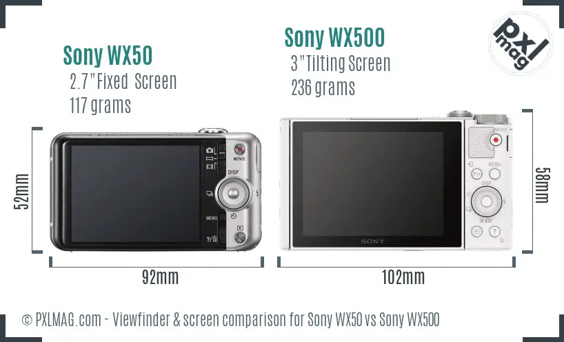 Sony WX50 vs Sony WX500 Screen and Viewfinder comparison