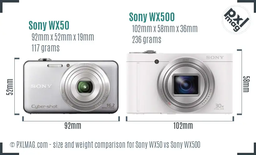 Sony WX50 vs Sony WX500 size comparison