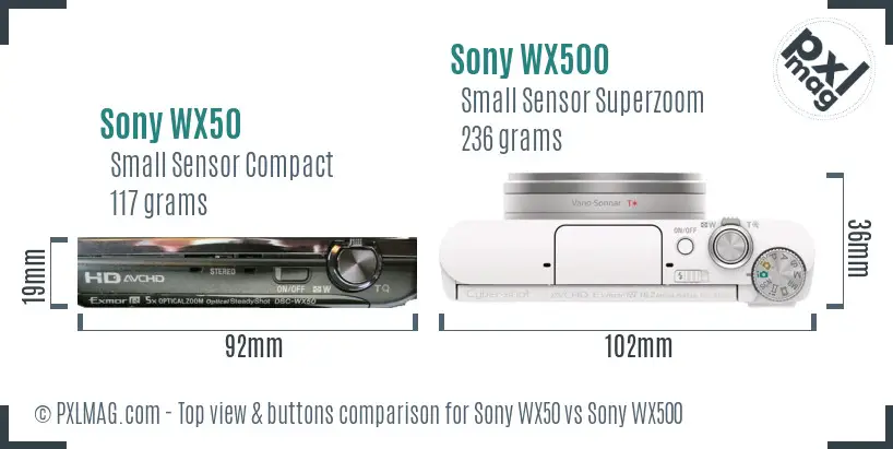 Sony WX50 vs Sony WX500 top view buttons comparison
