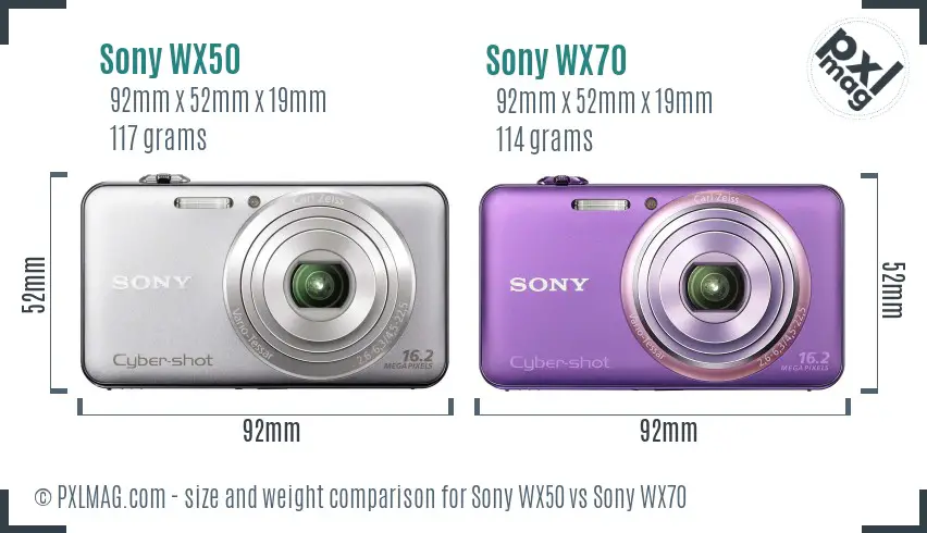 Sony WX50 vs Sony WX70 size comparison