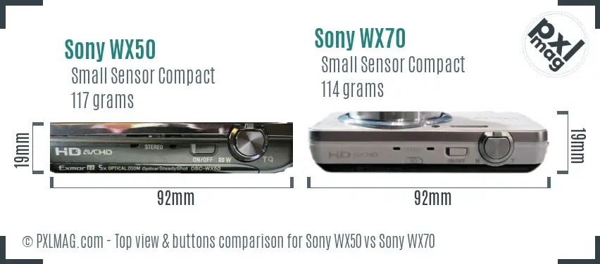 Sony WX50 vs Sony WX70 top view buttons comparison