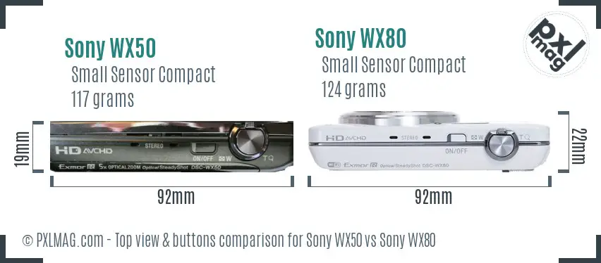 Sony WX50 vs Sony WX80 top view buttons comparison